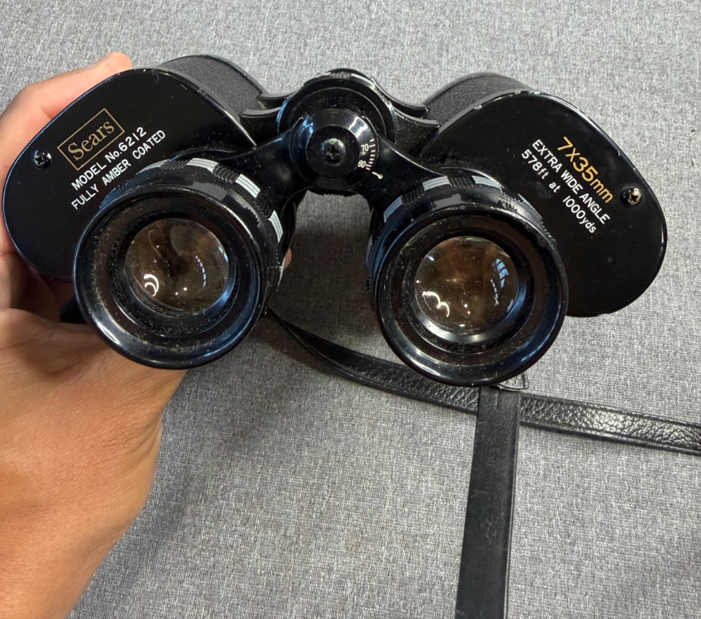 Vintage Sears Discoverer Binoculars 6212 in Case Black Extra Wide Angle 7x35